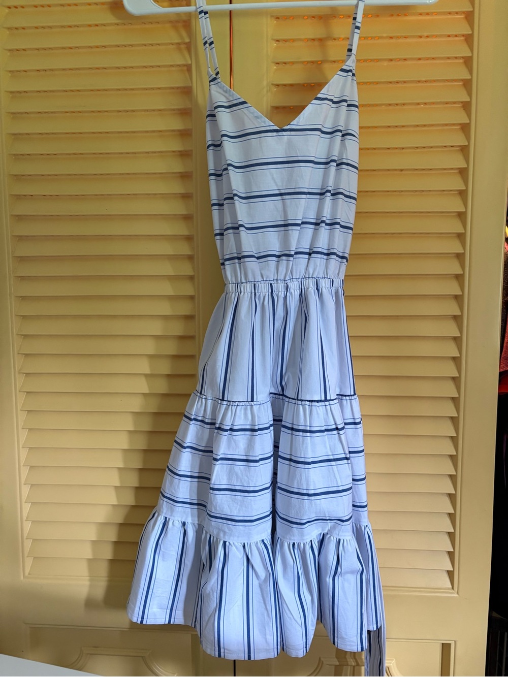 Women’s White and Blue Striped Tiered Sundress